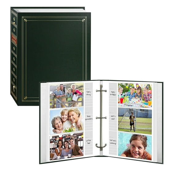 3-ring Hunter-Green album Bi-Directional w memo area for 4x6 5x7 8x10 photos by Pioneer - 4x6