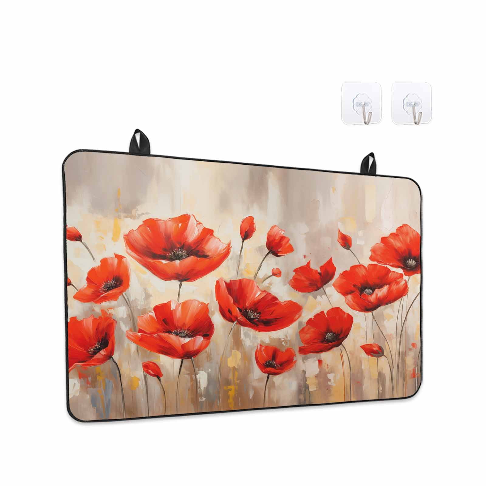 Red Spring Floral Stove Top Cover for Electric Stove, Heat-proof & Non Slip Glass Top Stove Cover Protector, Summer Botanical Watercolor Vintage Kitchen Flat Cooktop Rubber Mat 24x21 Inches