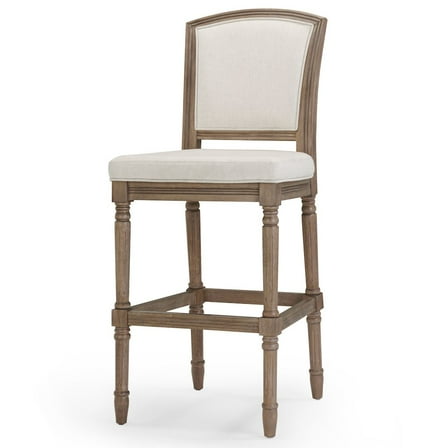New Ridge Home Goods 31" Weathered Gray Bar-Height Bar Stool with Gray Upholstered Seat and Back