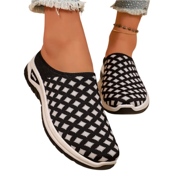 EKVAHL Women's Orthopedic Backless Walking Mules, Grid Knit Mesh Slip On Clogs, Wide Width Lightweight Daily Outdoor Walking Sneakers Black
