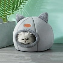 AuroraX Cave Cat Bed Covered Cute Washable Self Warming Pet Bed Warm Soft Cozy Insulated Plush Round Cat House Bed for Indoor Cats Kittens and Small Dogs(Gray)