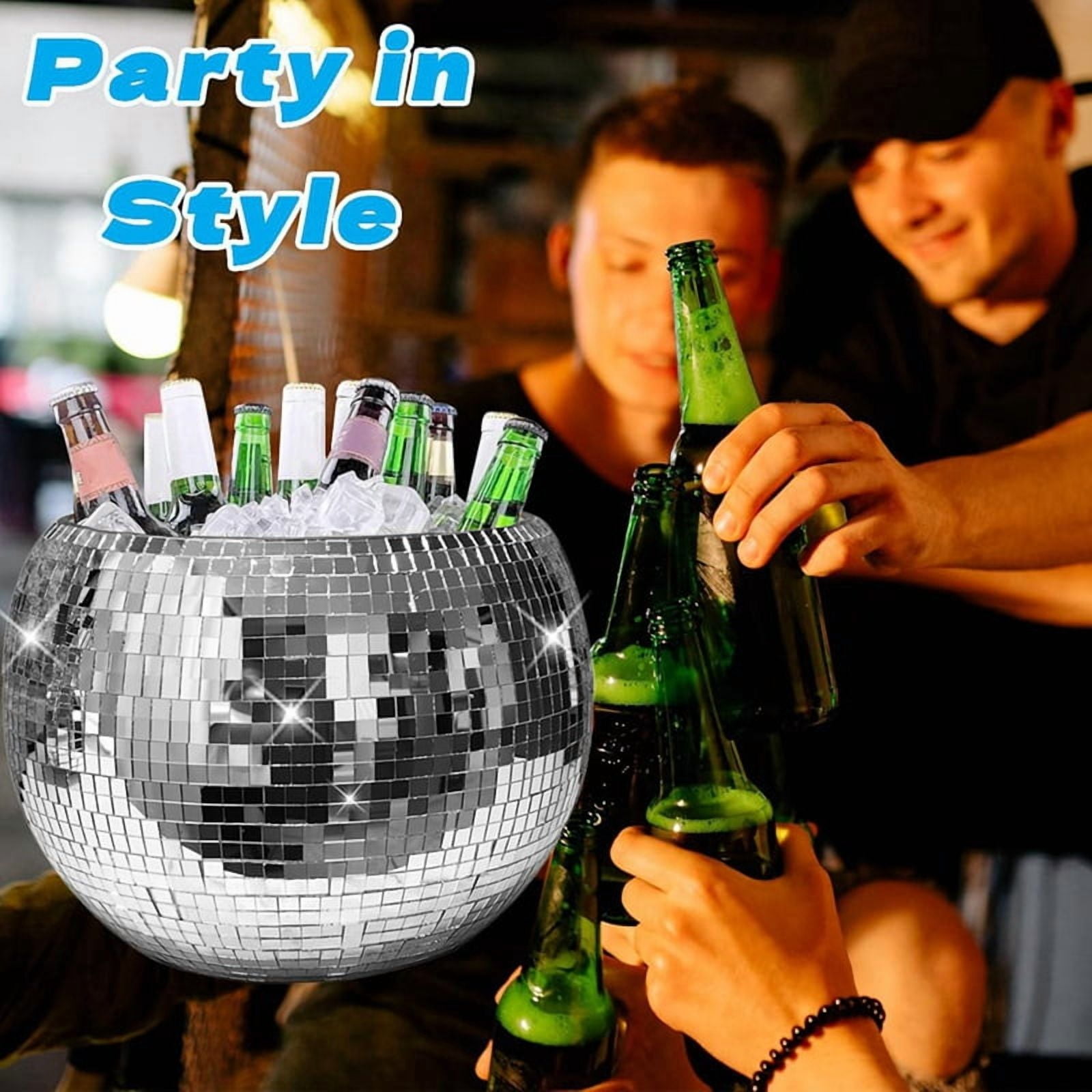10-Inch Disco Ball Ice Bucket Silver Sparkly Mirror Ball Icebucket for Wine, Drinks, Home Bar Beverage Cooler for Partys