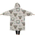 thumbnail image 2 of Oversized Wearable Blanket Hoodie,Beige Highland Cow Flower Wreath Pattern Sherpa Blanket Hoodie with Super Pockets,Super Warm Fuzzy Pullover for Women & Men, 2 of 6