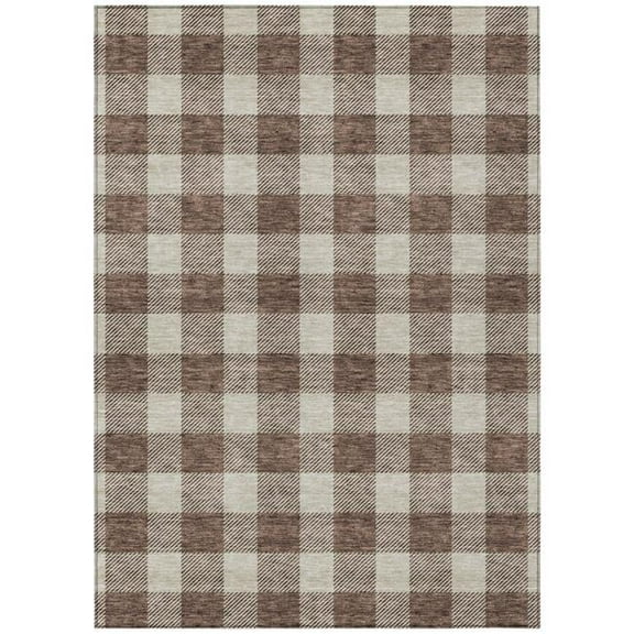 HomeRoots 595382 8 x 10 ft. Brown & Beige Plaid Washable Indoor & Outdoor Rectangle Area Rug