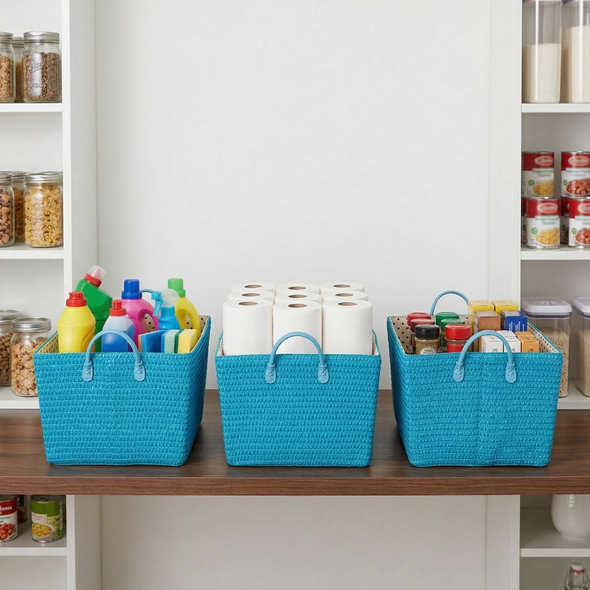 Unique Bargains Woven Storage Basket Shelf Closet Storage Bin Blue 17.7*13.8*9.8in