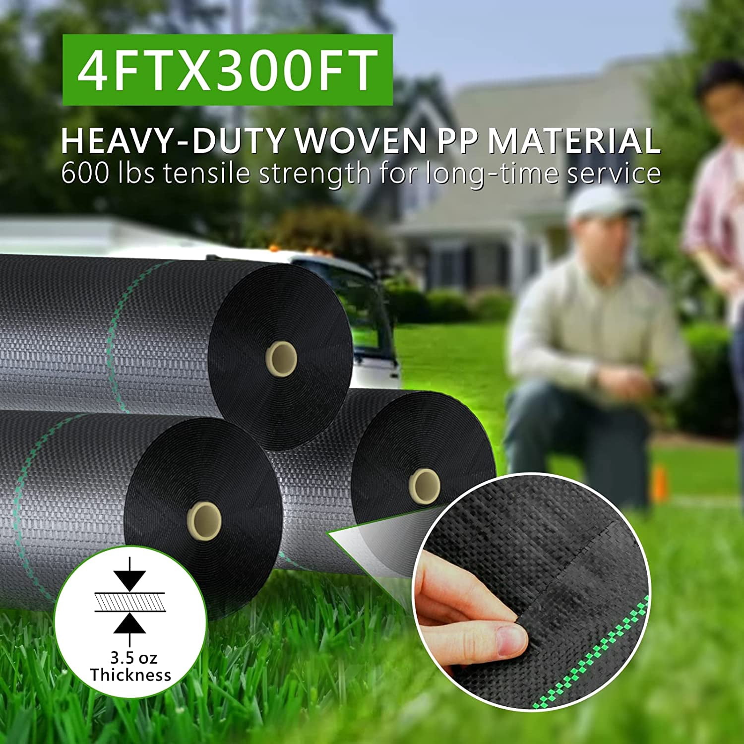 6ft x 300ft Heavy Duty Woven Weed Barrier Landscape Fabric, 3.5oz Ground Cover, 1800 Sq Ft Geotextile Cloth for Gardening, Driveway, French Drain - UV Resistant