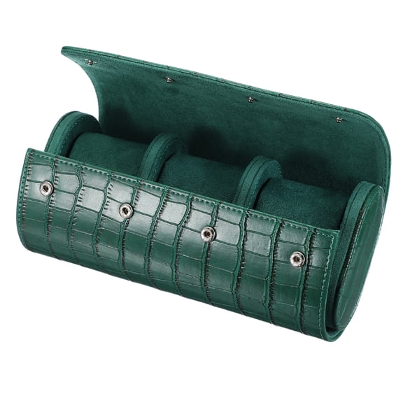 Uxcell Watch Travel Case for Men Crocodile Pattern Leather Watch Roll Travel Case Portable Watch Storage Box for Christmas, Birthday, and Anniversary 3 Slots (Green)