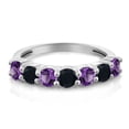 thumbnail image 2 of Gem Stone King 1.03 Ct Round Purple Amethyst Black Onyx 925 Sterling Silver Ring (Size 7), 2 of 4