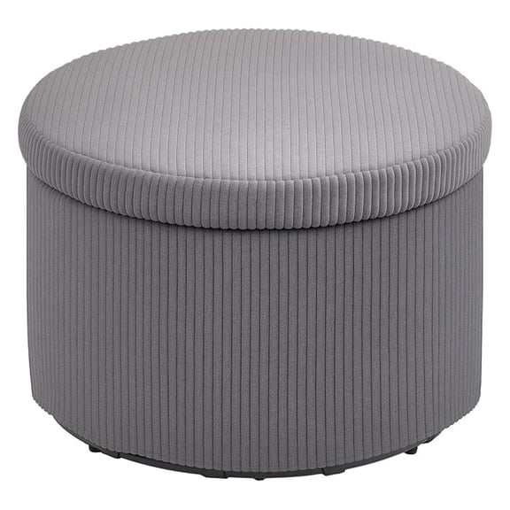 XiHuaZhaoChen Storage Ottoman with Lid, 24 Inches Round Pouf Ottoman with Storage, Upholstered Corduroy Foot Rest Stool for Living Room, Bedroom, Gray