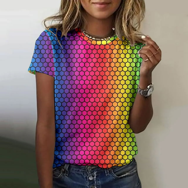 TINZ T-Shirts à Col Rond pour Femmes à Lettres Imprimées à Manches Courtes O Chandails d'Exercice pour Femmes Lot Col Manches Longues Hauts pour Femmes T-Shirt Décontracté pour Femmes T-Shirts Hauts pour Femmes Hauts d'Été pour Femme Hauts Femmes