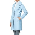thumbnail image 5 of MODA NOVA Juniors Shawl Collar Single Breasted Mid-Thigh Winter Overcoat Light Blue L, 5 of 6