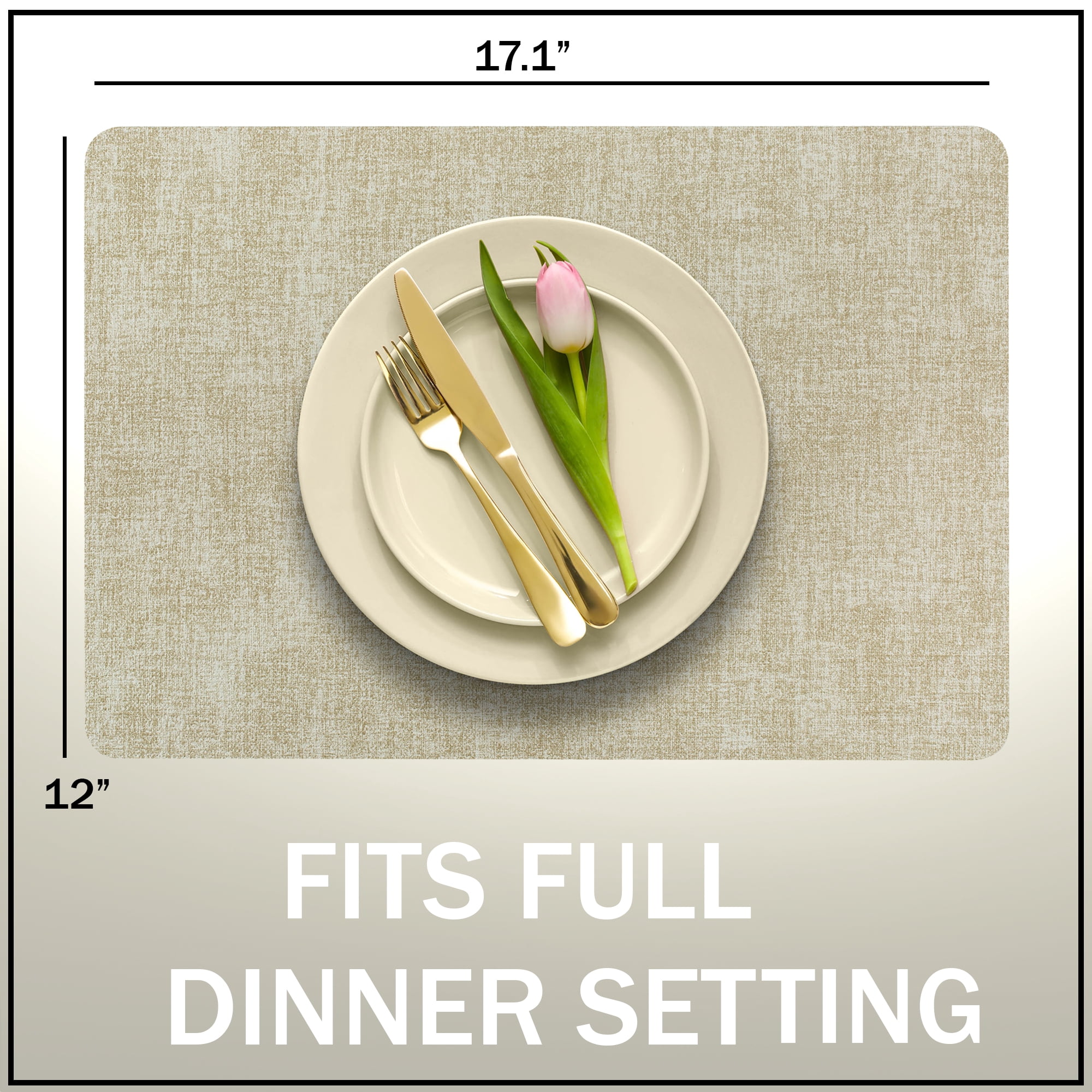 More Décor Faux Leather Placemats for Dining and Kitchen Table - Stain and Heat Resistant, Non Slip, Wipeable, Washable - Set of 6 - Beige