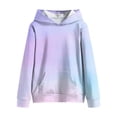 thumbnail image 3 of OYXSER Kids Girls Ombre Print Hooded Sweatshirt Long Sleeve Pullover Top with Front Pocket Casual Outdoor Wear, Sky Blue 6-7Y, 3 of 6