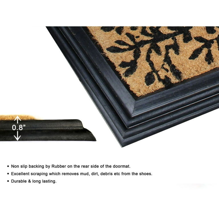 Fab Habitat Modern Non Slip Doormat - Durable, Thin - Natural Coir & Rubber  - Entryway, Front Door, Porch, Patio - Black Border (18 x 30 Non-Slip)