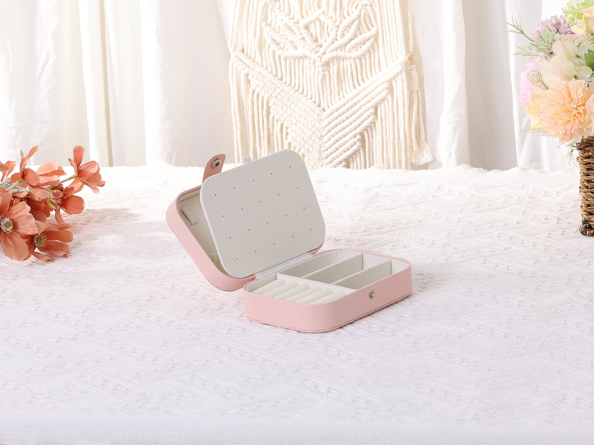 Unique Bargains Jewelry Box Small PU Leather Jewelry Organizer Case Storage Display Holder Pink