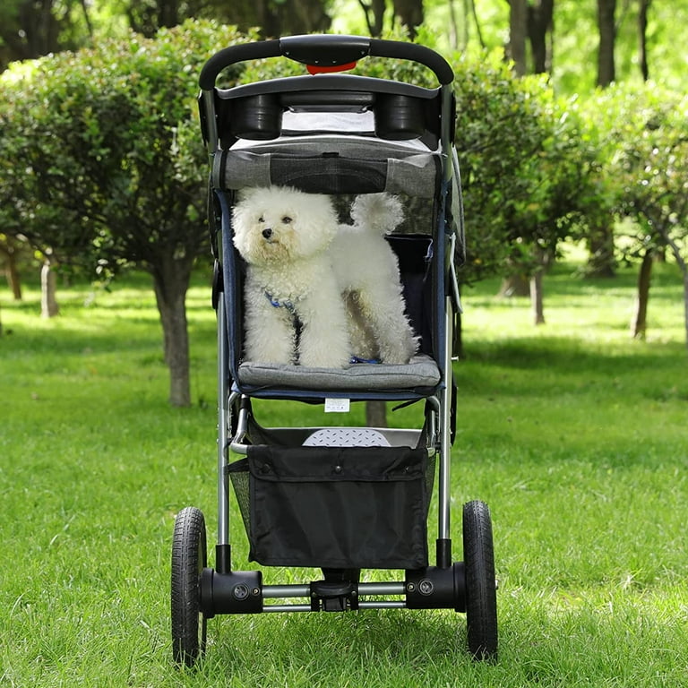 Premium Heavy Duty Pet Stroller for Small Medium Dogs & Cats, 3-Wheel Cat  Stroller, Foldable Dog Stroller with Suspension System/Link Brake/Hand