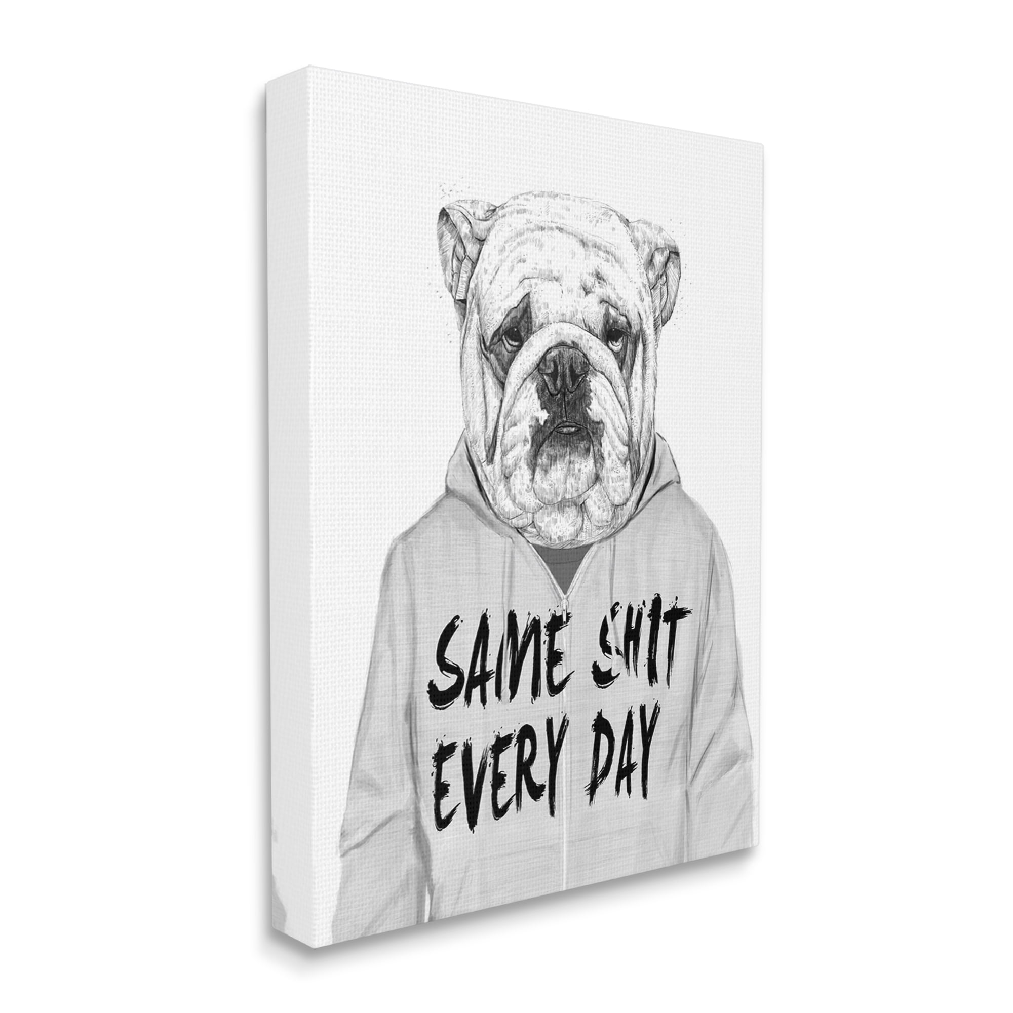 Stupell Industries Sassy Bulldog Sweater Same S* Every Day Phrase Canvas Wall Art, 30 x 40, Design by Balazs Solti