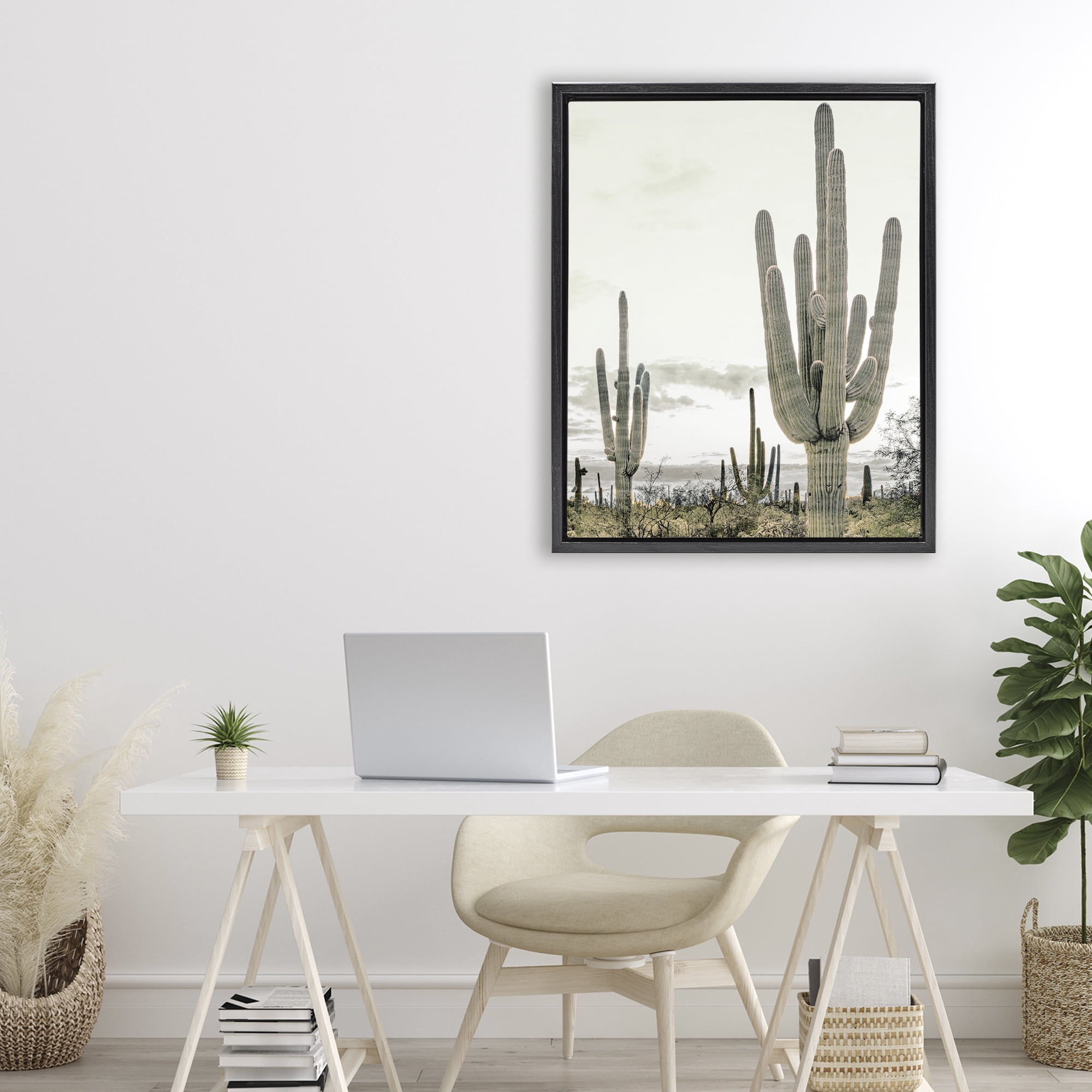 Stupell Industries Subdued Desert Cacti Black Framed Floater Canvas Wall Art, design by Kim Allen