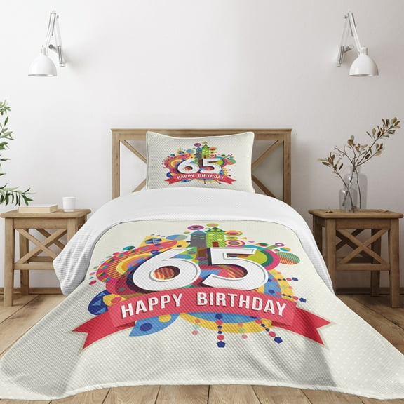 Ambesonne Colorful Quilted Bedspread Set 2 Pcs, Festive Candles and Word, Twin Size, Multicolor