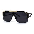 thumbnail image 3 of Mens Half Rim Flat Top Mobster Squared Shield Sunglasses All Black, 3 of 4