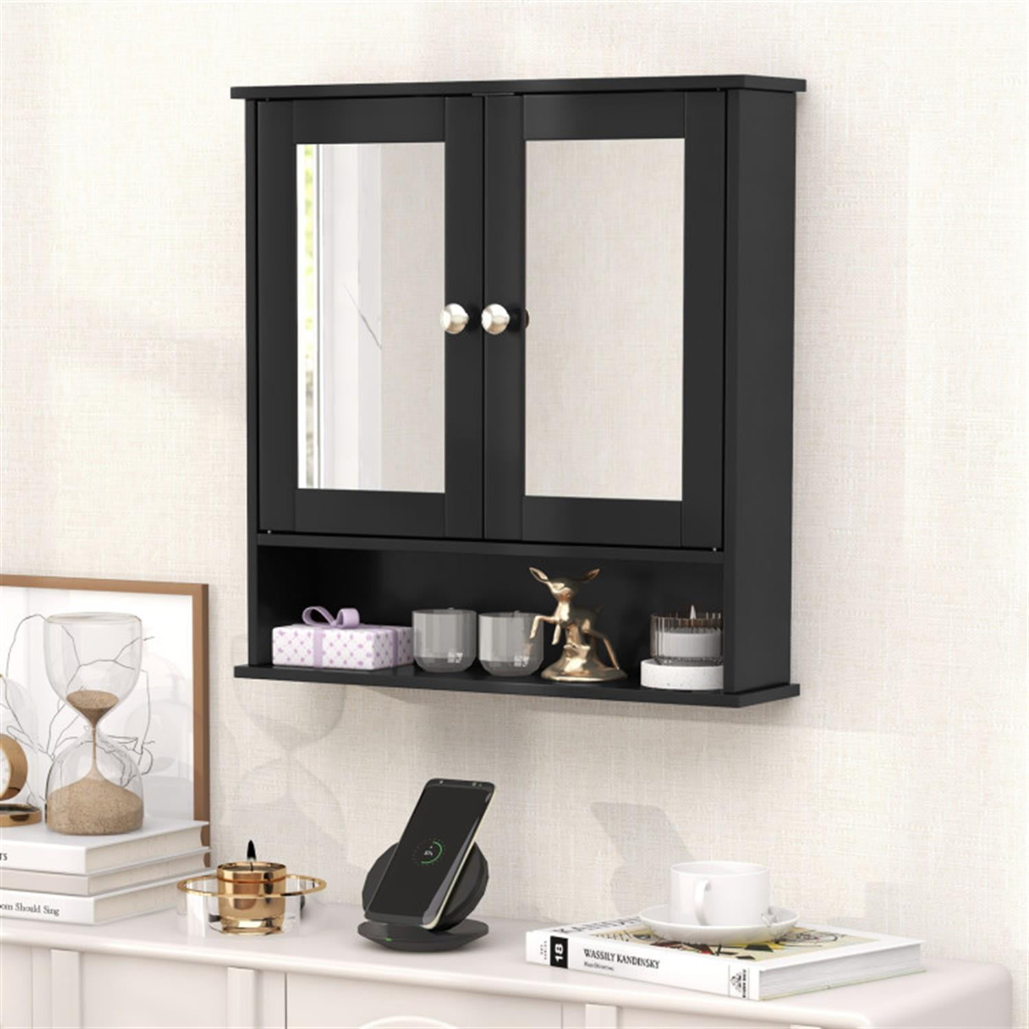 Demi Bonn Bathroom Wall Cabinet with Storage, Wall Mounted Bathroom Mirror Cabinet, Bathroom Wall Mount Mirror Cabinet Organizer for Bathroom, Black