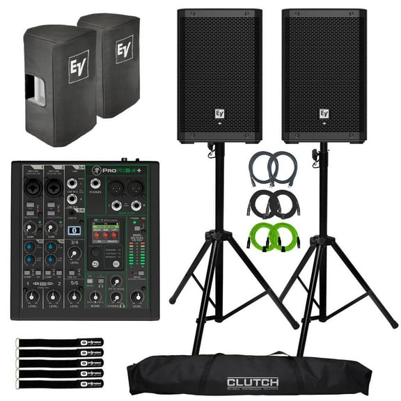 Electro-Voice ZLX-8P-G2-US 8" 2-Way Powered Speaker 2-Pack with Mackie ProFX6v3 Mixer Package