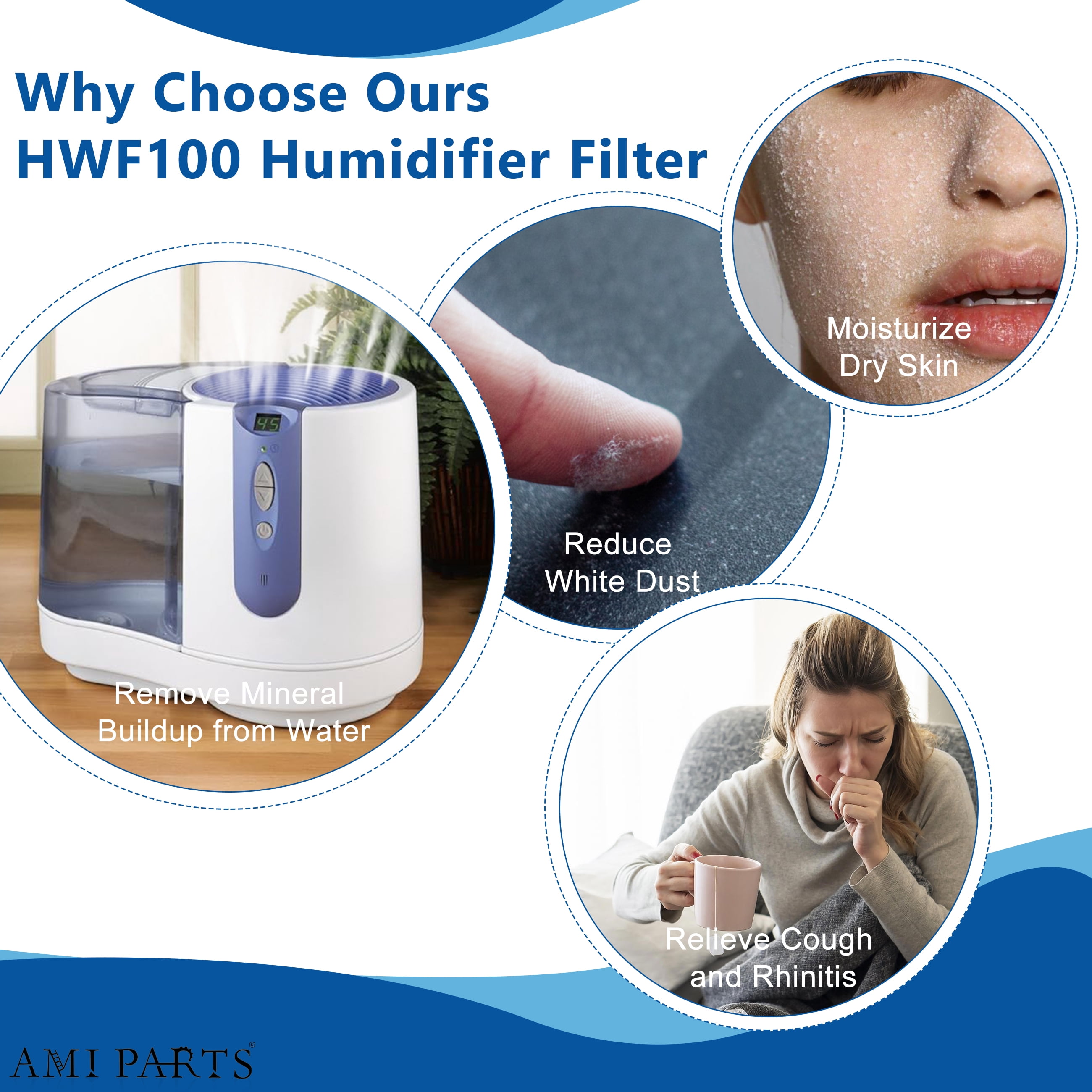 YNXGR HWF100 Humidifier Filters Replacement Wick Filter for Holmes E HWF100-UC3 HWF100CS 6 Packs
