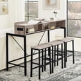 thumbnail image 2 of 4 Piece Bar Table Set with Power Outlet and LED Light, Counter Height Table with 3 Stools,Industrial Style Console Table Set for Living Room, Dining Room, Game Room,Gray, 2 of 12