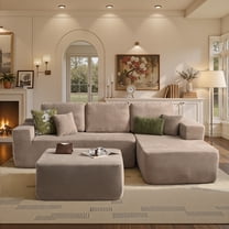 Ovios 106" Cloud Sofa Couch No Assembly Boneless Deep Seat Sofa with Ottoman for Living Room, Camel(Corduroy)