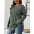 thumbnail image 2 of Women’s Ribbed Knit Long Sleeve Sweater Clothes Tunic Tops Loose Fit Dressy Crewneck Pullover Shirts Curved Hem Relaxed Fit Crew Neck Top Fall Winter Clothes Casual Outfits, 2 of 5