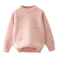 thumbnail image 5 of Wilark Girls Crew Neck Sweaters Knitted Thermal Casual Long Sleeve Fall Winter Tops Pink 4 T, 5 of 7
