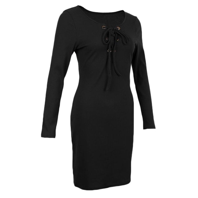 Vestido de tubo de cóctel de fiesta ceñido al cuerpo de manga larga con cordones para mujer METRO Sunnimix Vestido ajustado de mujer