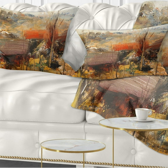 Designart Brown Roofs Heavily Textured - Landscape Painting Throw Pillow - 12x20