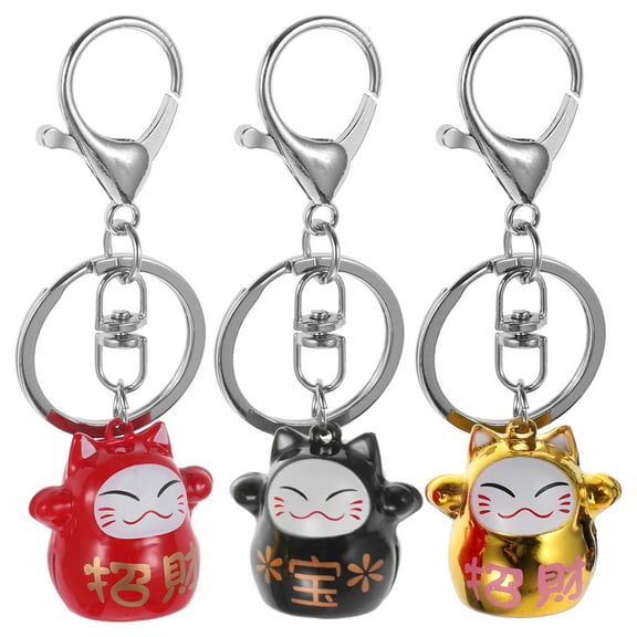 WRITWAA 3Pcs Compact Luck Cat Hanging Pendant Keychain Ornament for Mobile Phone Decor