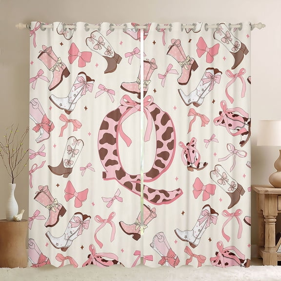 Erosebridal Ribbon Cowgirl Boot Black Out Curtains, Cartoon Bow Initial Q Curtains Pack of 2 (42x63 Each) for Girls Kids
