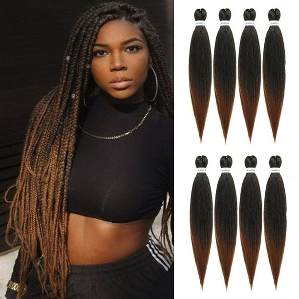 Rosdina Cabello trenzado preestirado 20 pulgadas, 8 paquetes de cabello trenzado largo marrón degradado para trenzas torcidas o en caja, textura Yaki, ajuste de agua caliente, extensiones de cabello