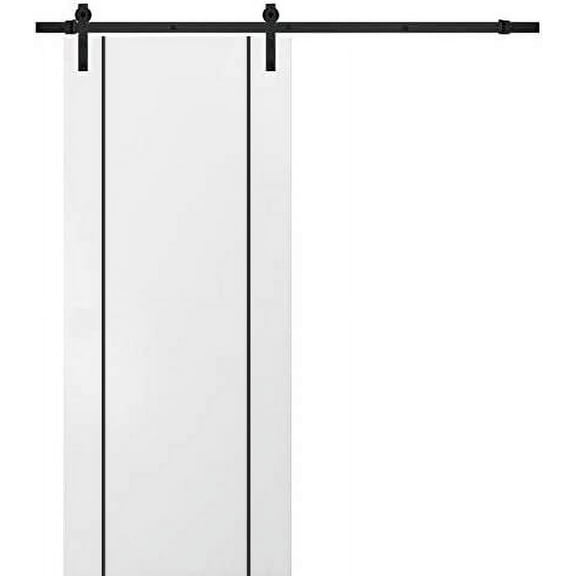 Sturdy Barn Door 18 x 80 inches | Planum 0016 White Silk with Frosted Glass | 6.6FT Rail Hangers Heavy Hardware Set | Solid Panel Interior Doors