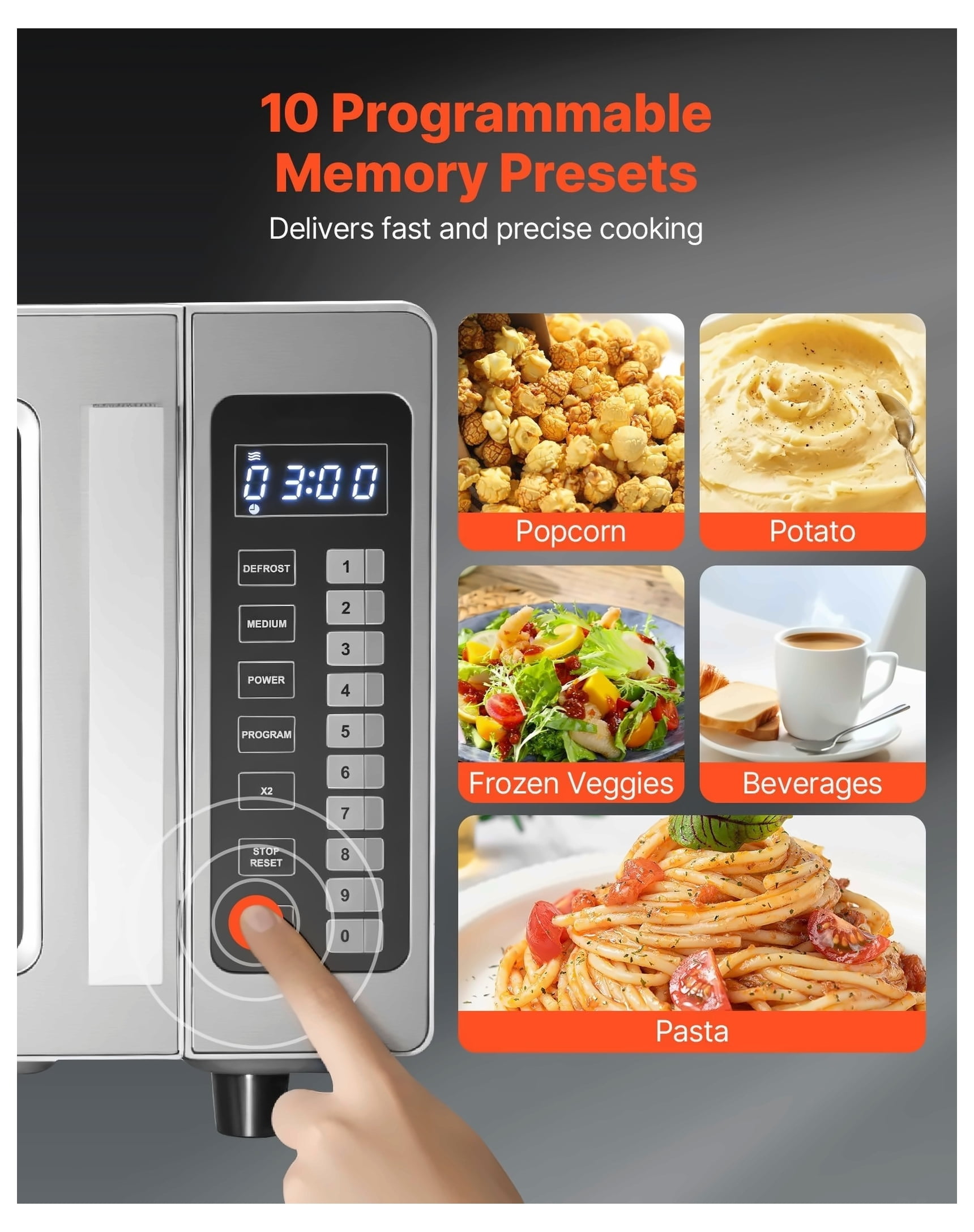 Countertop Microwave Oven, 0.9 Cu Ft 1000W, Stainless Steel Digital Microwave with Touchscreen, 10 Presets, 5 Levels, Multi-Lock for Commercial & Home Use