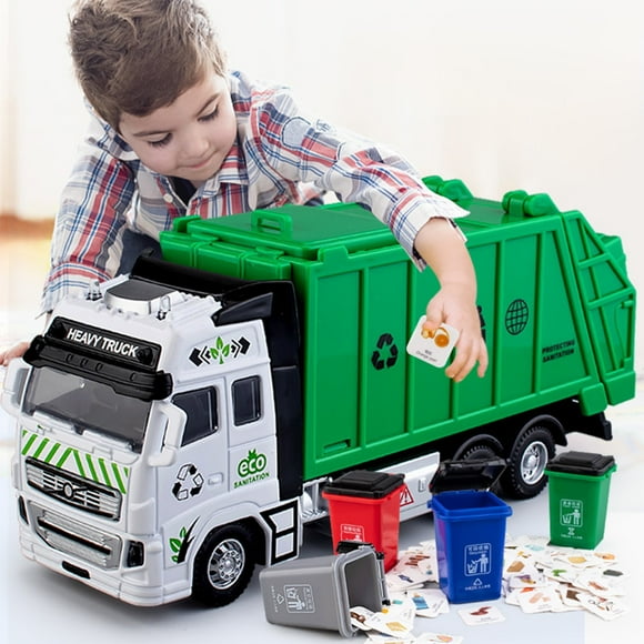 Gymaxes Alloy Garbage Truck Children's Toys,Boys' Cleaning Truck Project Self Loading Self Dumping Sanitation Truck Hanging Bucket Garbage Classification