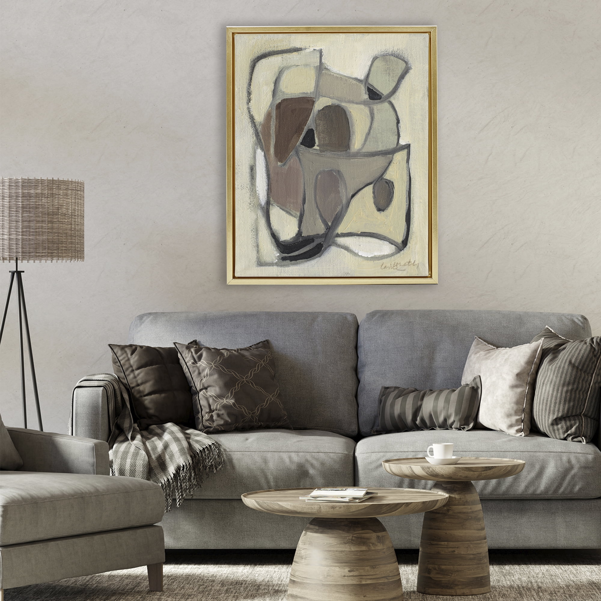 Stupell Industries Rustic Curved Shapes Abstract Gold Framed Floater Canvas Wall Art, design by Lanie Loreth