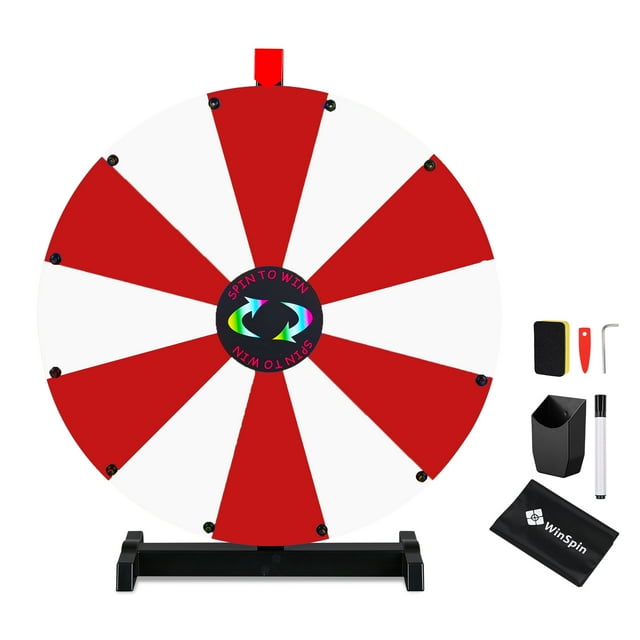 WinSpin Roue de Prix de Table 24 Pouces pour Exposition Professionnelle Rouge et Blanche, 12 Emplacements pour Événements Extérieurs