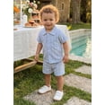 thumbnail image 4 of BemeyourBBs Toddler Baby Boys Summer Clothes Infant Baby Boys 2 Piece Summer Outfit Solid Color Eyelet Lapel Short Sleeve Button Down Shirt Top and Shorts 2Pcs Set, 4 of 9