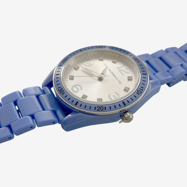 Isaac Mizrahi Live! Womans Silver and Cobalt Blue Analog Watch