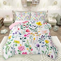 Castle Fairy Colorful Flowers 3 Pieces Queen Comforter Set for Boys Girls,Chic Floral Blossoms Ultra Soft Bedding Sets,Retro Vintage Aesthetic Bedding Comforter Set Breathable,Ultra Soft Home Decor
