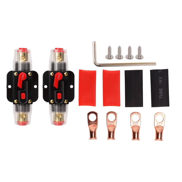 Disyuntor en línea de 12 a 24 V con portafusibles de reinicio manual Terminales de batería Tubos termorretráctiles para sistema de audio de barco de automóvil 125 A