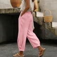 thumbnail image 5 of QUNYINEY Womens Pants Wide Leg Cotton Linen Casual Summer Pants with Pockets Relaxed Fit Pink XL, 5 of 9