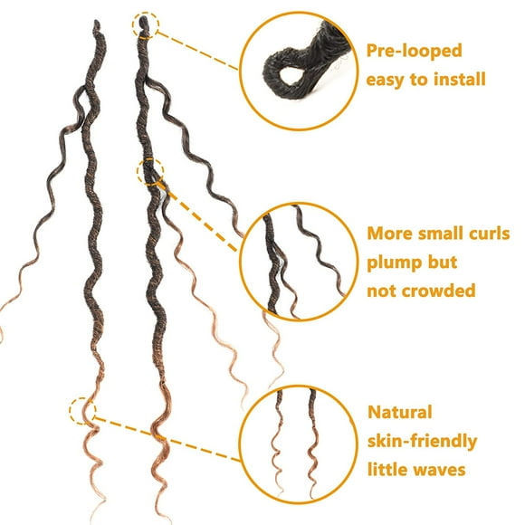 Nereyda 6 Packs Curly Faux Locs Crochet Hair, 18 Inch Goddess Locs Crochet Hair Hippie Locs Synthetic Braids, Boho Style Hair Extensions (18 Inch, 6 Packs, T1B/30)