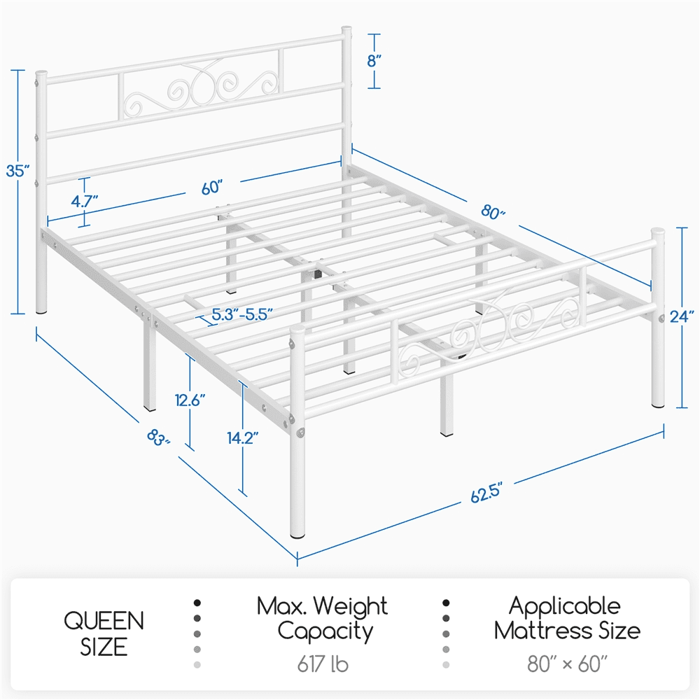 Fullfurnique Metal Platform Bed Frame with Scroll Headboard and Footboard, Full, White