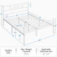 thumbnail image 3 of Yaheetech Graceful Scroll Metal Platform Bed with Headboard and Footboard, Queen, White, 3 of 11