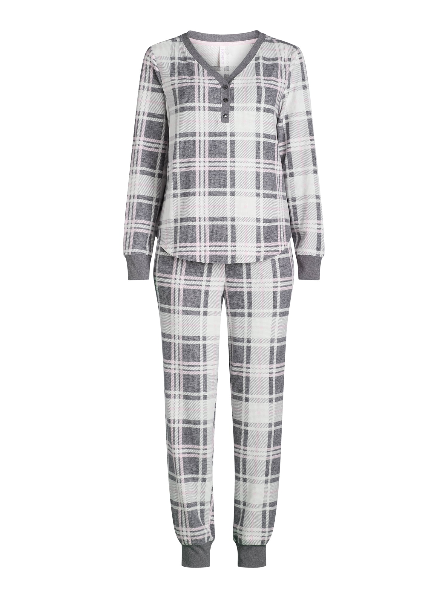 Joyspun Women's Velour Waffle Henley Sleep Top, Jogger Pants and Socks Pajama Set, 3-Piece, Sizes S-3X